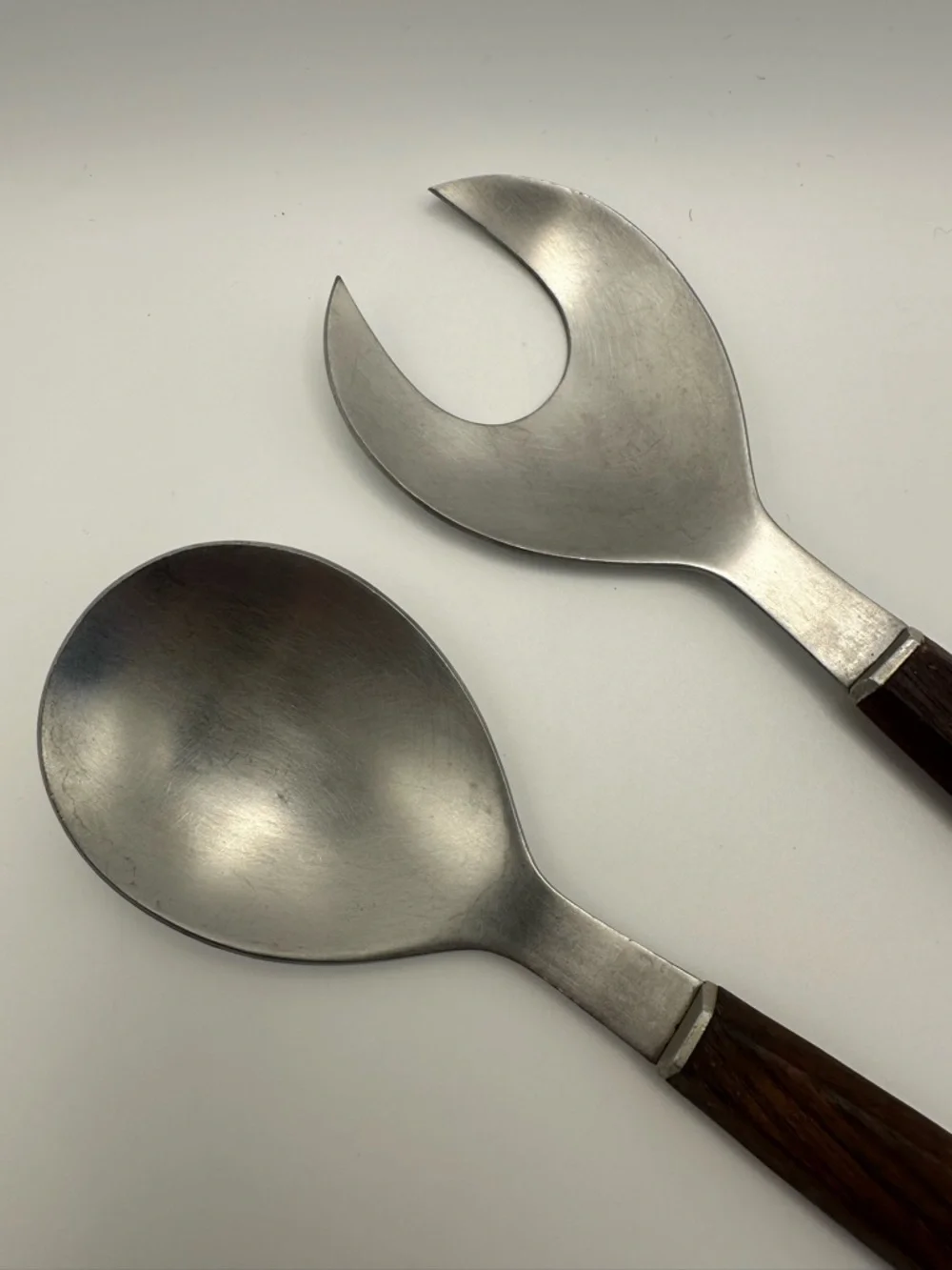 Salad Server Stainless Steel Solid Wood Handles MCM Japan Vtg Mid Century Modern